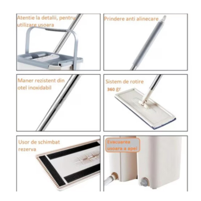 Mop profesional cu galeata cu doua cuve rotativ 360