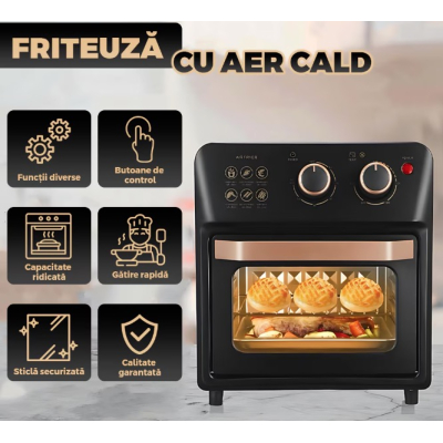 Friteuza cu aer cald S18 tip cuptor electric geam de sticla capacitate 12 L 1360W