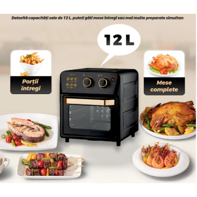 Friteuza cu aer cald S18 tip cuptor electric geam de sticla capacitate 12 L 1360W