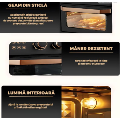 Friteuza cu aer cald S18 tip cuptor electric geam de sticla capacitate 12 L 1360W