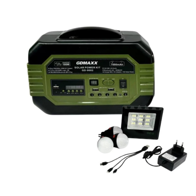 Kit Portabil Energie Solara GD LITE 9002 putere 100W Panou Solar Boxa FM/MP3 Iluminare LED
