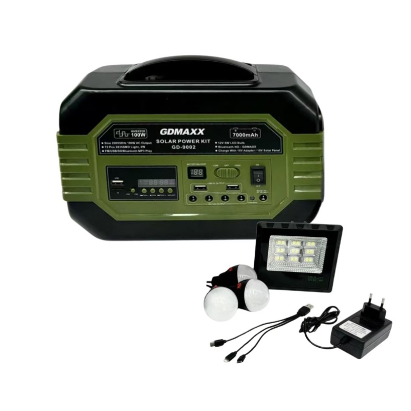 Kit Portabil Energie Solara GD LITE 9002 putere 100W Panou Solar Boxa FM/MP3 Iluminare LED