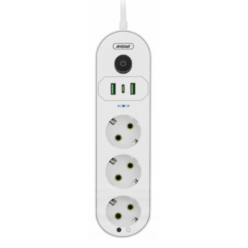 Prelungitor cu 3 prize USB intrerupator si protectie la supratensiune 2 m Andowl Q PX360