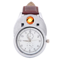 Ceas cu bricheta USB model ZH331 metal piele eco design 2 in 1