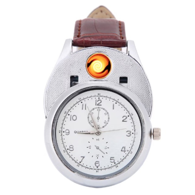 Ceas cu bricheta USB model ZH331 metal piele eco design 2 in 1