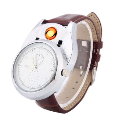 Ceas cu bricheta USB model ZH331 metal piele eco design 2 in 1