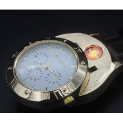 Ceas cu bricheta USB model ZH331 metal piele eco design 2 in 1