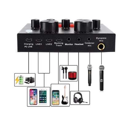 Placa de sunet multifunctionala Q MIC1 bluetooth mixer microfoane 6 Sound Modes +12 Sound Effects Live