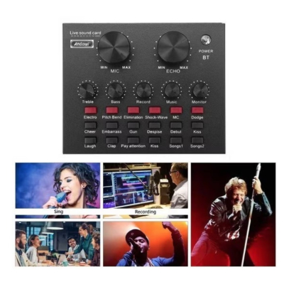 Placa de sunet multifunctionala Q MIC1 bluetooth mixer microfoane 6 Sound Modes +12 Sound Effects Live