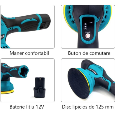 Polizor auto fara fir 8 viteze ajustabile design eficient cu 2 acumulatori