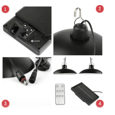 Lampa cu 2 becuri LED si panou solar detasabil telecomanda