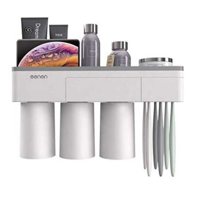 Suport Dispenser pasta de dinti cu 3 pahare magnetice 4 periute