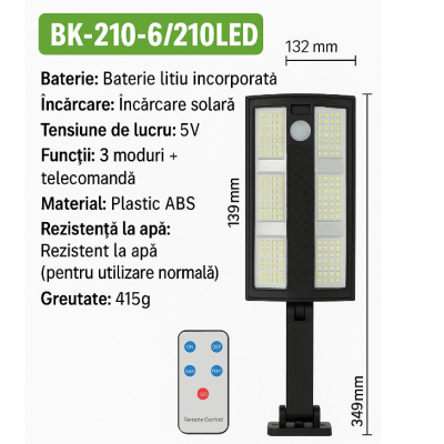 Lampa solara LED exterior cu senzor de miscare telecomanda CB 210 cu 6 casete LED