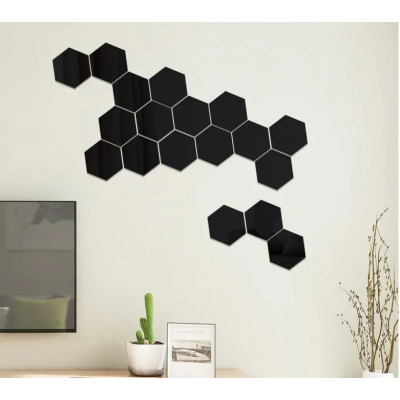 Set 12 oglinzi acrilice autoadezive decorative forma hexagon NEGRE