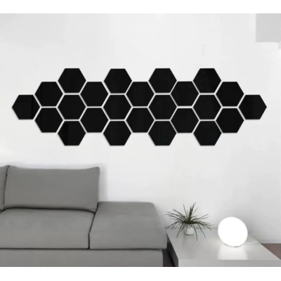 Set 12 oglinzi acrilice autoadezive decorative forma hexagon NEGRE