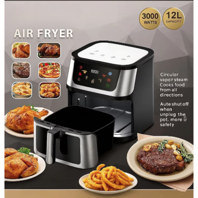 Friteuza cu Aer Cald 12L putere 3000W display digital touch 8 programe cu geam