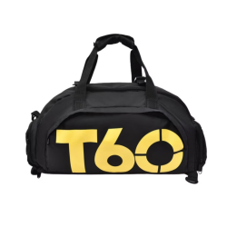 Geanta sport pentru sala de umar sau rucsac T60 cu compartiment pentru incaltaminte negru/galben
