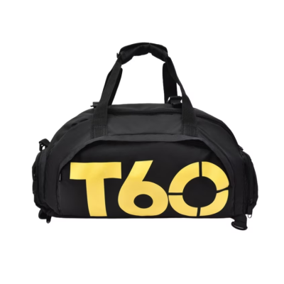 Geanta sport pentru sala de umar sau rucsac T60 cu compartiment pentru incaltaminte negru/galben