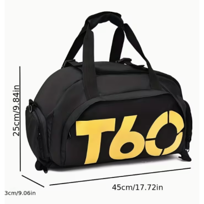 Geanta sport pentru sala de umar sau rucsac T60 cu compartiment pentru incaltaminte negru/galben