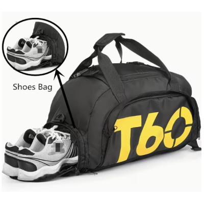 Geanta sport pentru sala de umar sau rucsac T60 cu compartiment pentru incaltaminte negru/galben