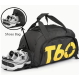 Geanta sport pentru sala de umar sau rucsac T60 cu compartiment pentru incaltaminte negru/galben