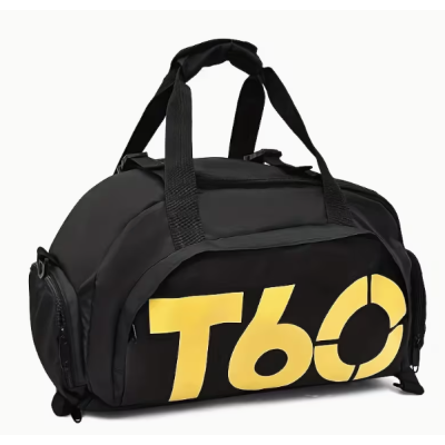 Geanta sport pentru sala de umar sau rucsac T60 cu compartiment pentru incaltaminte negru/galben