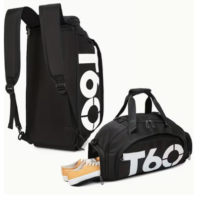 Geanta sport pentru sala de umar sau rucsac T60 cu compartiment pentru incaltaminte negru/galben