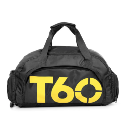 Geanta sport pentru sala de umar sau rucsac T60 cu compartiment pentru incaltaminte negru/galben