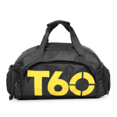Geanta sport pentru sala de umar sau rucsac T60 cu compartiment pentru incaltaminte negru/galben