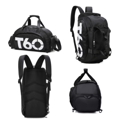 Geanta sport pentru sala de umar sau rucsac T60 cu compartiment pentru incaltaminte negru/galben