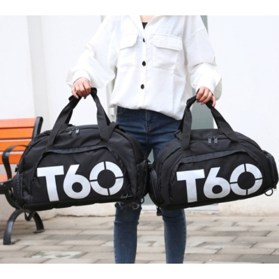 Geanta sport pentru sala de umar sau rucsac T60 cu compartiment pentru incaltaminte negru/galben