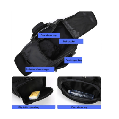 Geanta sport pentru sala de umar sau rucsac T60 cu compartiment pentru incaltaminte negru/galben