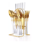 Set tacamuri 24 piese cu suport otel inoxidabil ALB AURIU