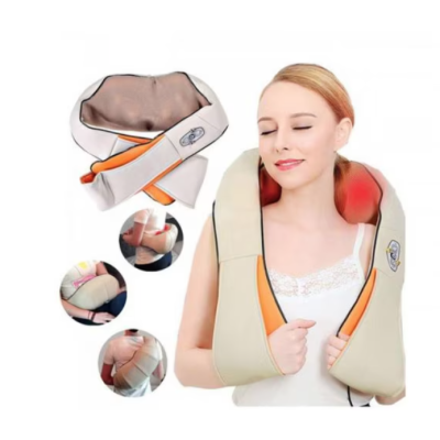 Aparat de masaj cervical miscare de rotatie functie de incalzire 4 trepte de viteza 2 programe adaptor auto Bej