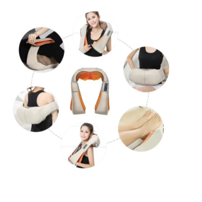 Aparat de masaj cervical miscare de rotatie functie de incalzire 4 trepte de viteza 2 programe adaptor auto Bej