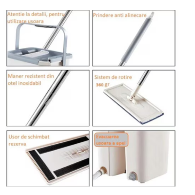 Mop profesional cu galeata doua cuve rotativ 360 si 2 rezerve 