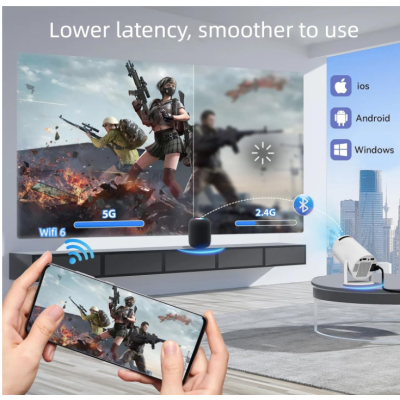 Mini Videoproiector portabil smart 2 in 1 de 4K Ultra HD Doua manete wireless 