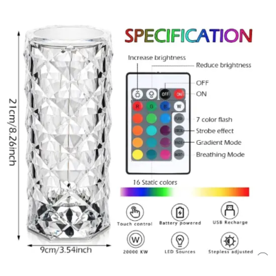 Lampa LED ambientala cu telecomanda pentru birou control prin atingere 16 Moduri Iluminare tip Cristal
