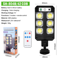 Lampa solara LED 3 moduri iluminare Senzor miscare Telecomanda Negru SH 804B