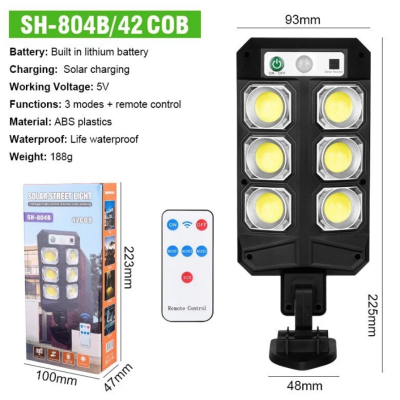 Lampa solara LED 3 moduri iluminare Senzor miscare Telecomanda Negru SH 804B