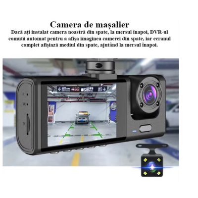 Camera video de bord auto 1080P HD TRIPLA senzor G DVR camera cu unghi de vizualizare de 170 grade