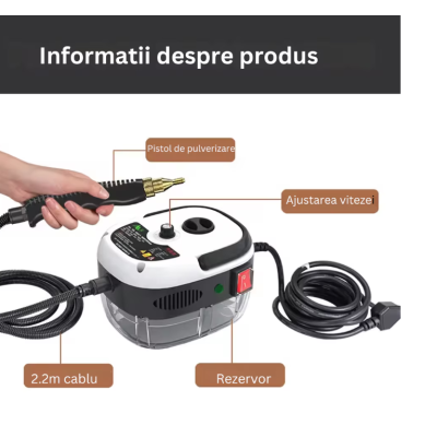 Aparat cu abur pentru curatat cu rezervor de 1000 ml putere 2500W de 3Bar cu functie de incalzire