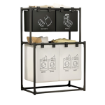 Cos de rufe metalic 3 nivele 4 sectiuni negru 124x44x57cm