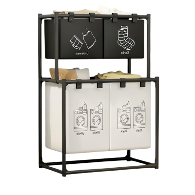 Cos de rufe metalic 3 nivele 4 sectiuni negru 124x44x57cm