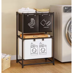 Cos de rufe metalic 3 nivele 4 sectiuni negru 124x44x57cm