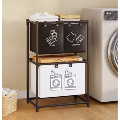 Cos de rufe metalic 3 nivele 4 sectiuni negru 124x44x57cm