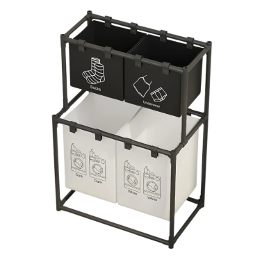 Cos de rufe metalic 3 nivele 4 sectiuni negru 124x44x57cm