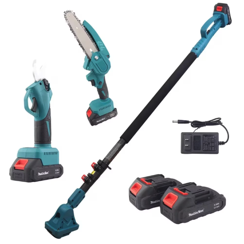 Set foarfeca gradina eelctrica si mini drujba 2 acumulatori 48V cu brat telescopic