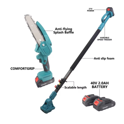 Set foarfeca gradina eelctrica si mini drujba 2 acumulatori 48V cu brat telescopic