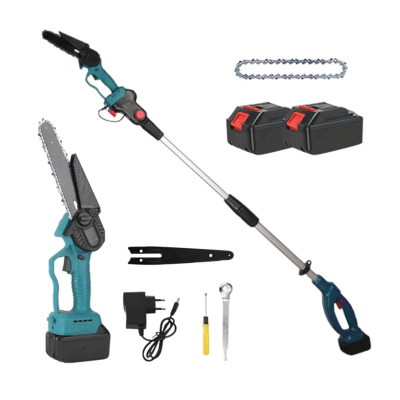 Set foarfeca gradina eelctrica si mini drujba 2 acumulatori 48V cu brat telescopic